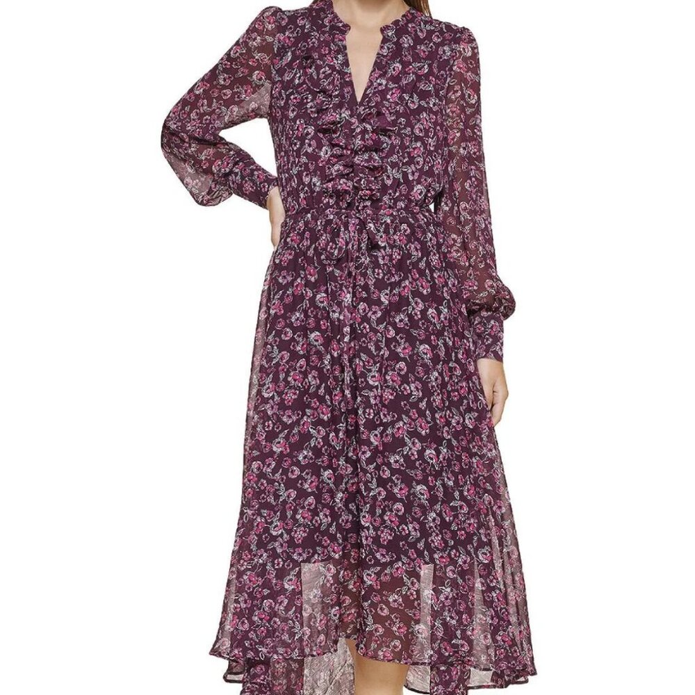 Karl Lagerfeld Floral Sheer Fit & Flare Dress Midi New Size 6 Lined